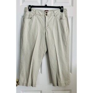 MERONA WOMEN'S CLASSIC CAPRI CROP CHINOS PANTS SIZE 12 STRETCH LIGHT GREY